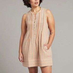 NEW FAHERTY Isha Pintuck Organic Cotton Minidress BEACH STRIPE Womens Size XXL‎